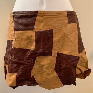 Brown & Tan Genuine Leather Mini Skirt S/M 28” Waist
